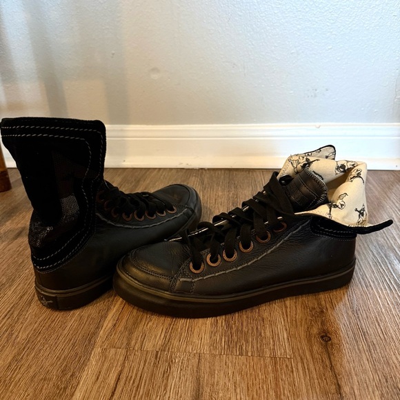 True Religion Shoes - True Religion High Top Fold Down Sneakers Women’s 8 Black Leather Sequin Logo